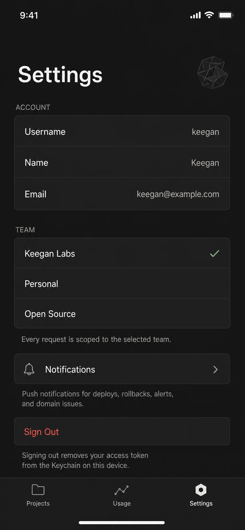 Account and team settings