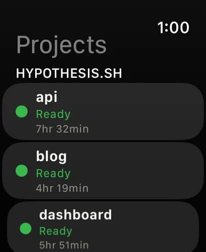 Scalene on Apple Watch showing deployment status