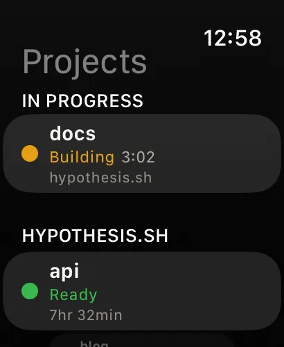 Scalene on Apple Watch showing deployment status